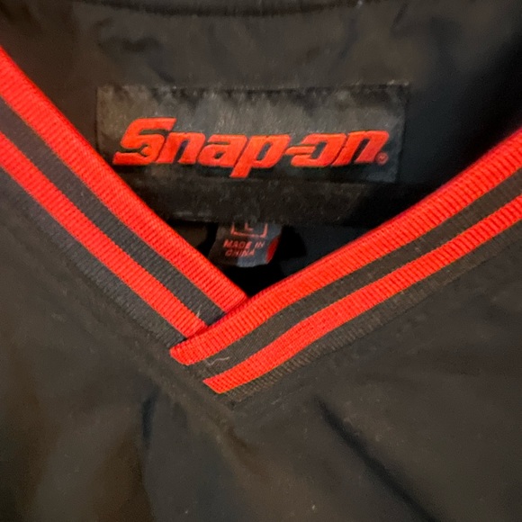 Snap On Tools Jacket Adult Large Black Racing Windbreaker Pullover V Neck Mens - Picture 2 of 3